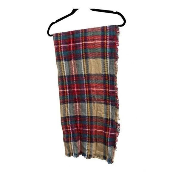 Funky Monkey Women’s Plaid Fall Winter Blanket Infinity Scarf Wrap Tan Red New - Picture 5 of 5